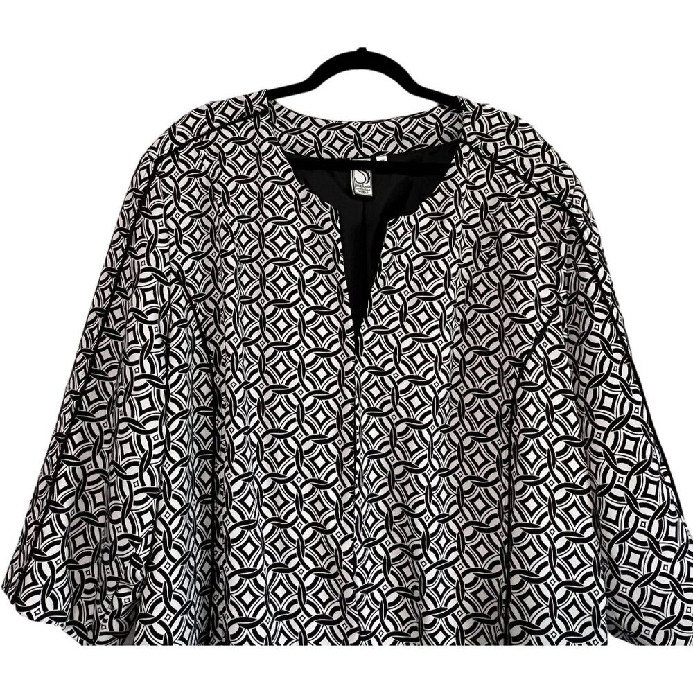 Silk Land Womens 3X Black White Geometric Print Jacket Front Hook Eye Closure - Picture 2 of 8